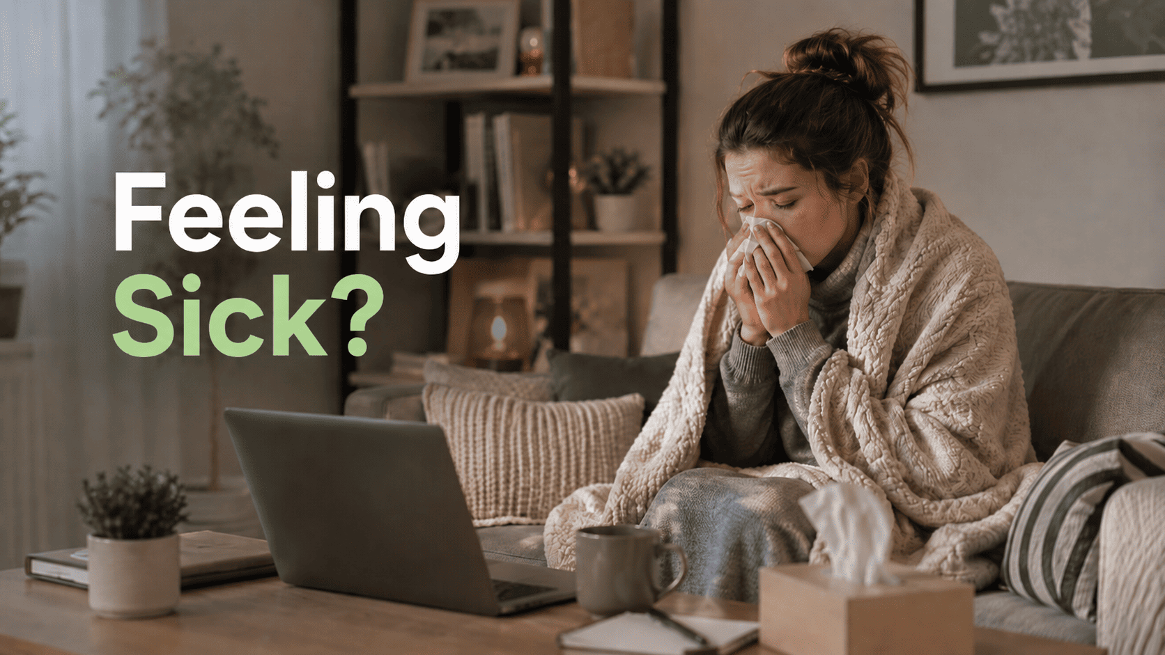 Person resting at home while feeling sick