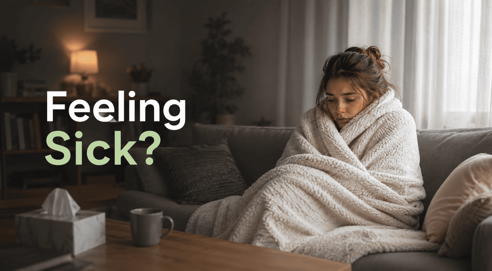 Person resting at home while feeling sick