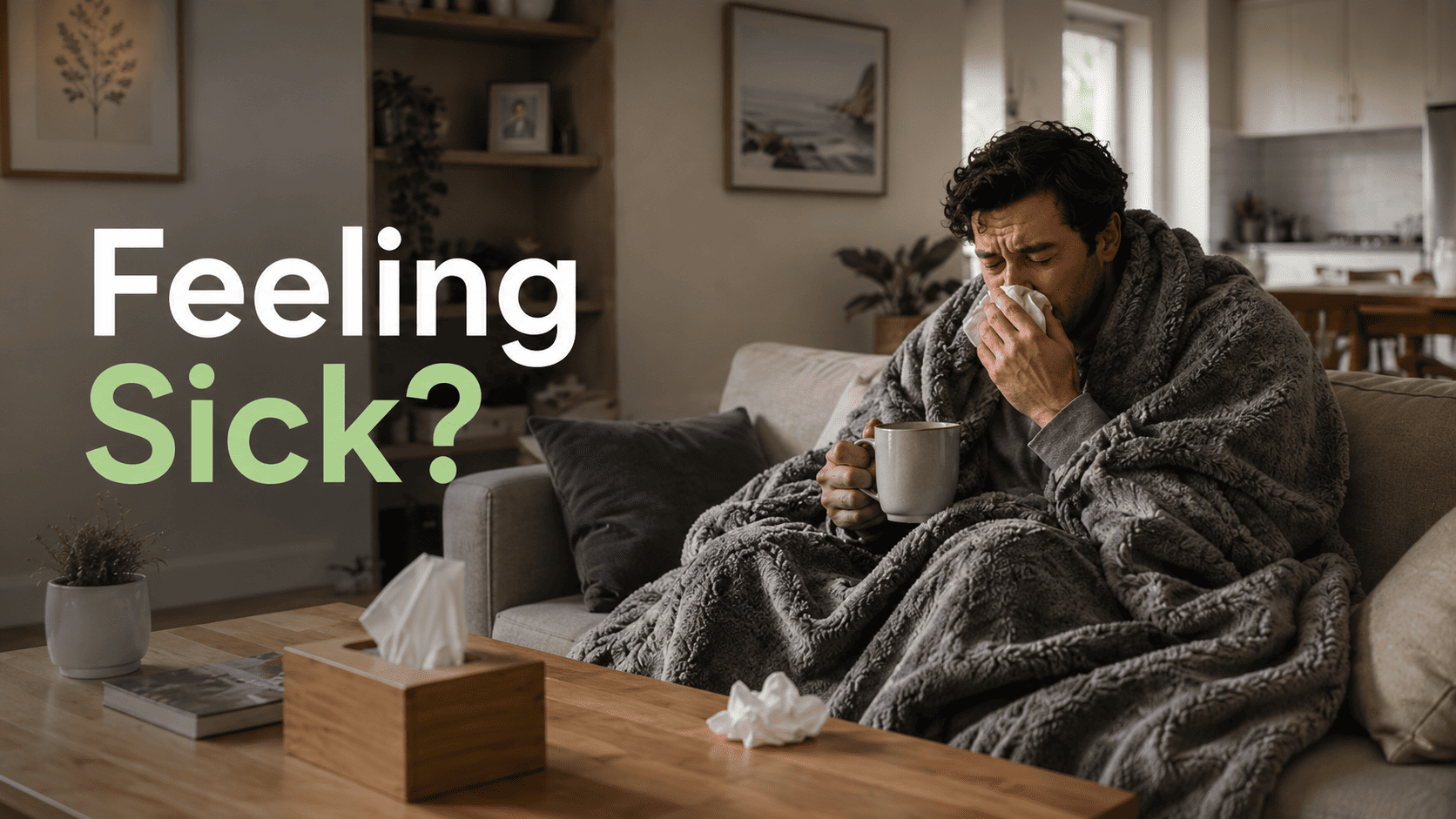Person resting at home while feeling sick